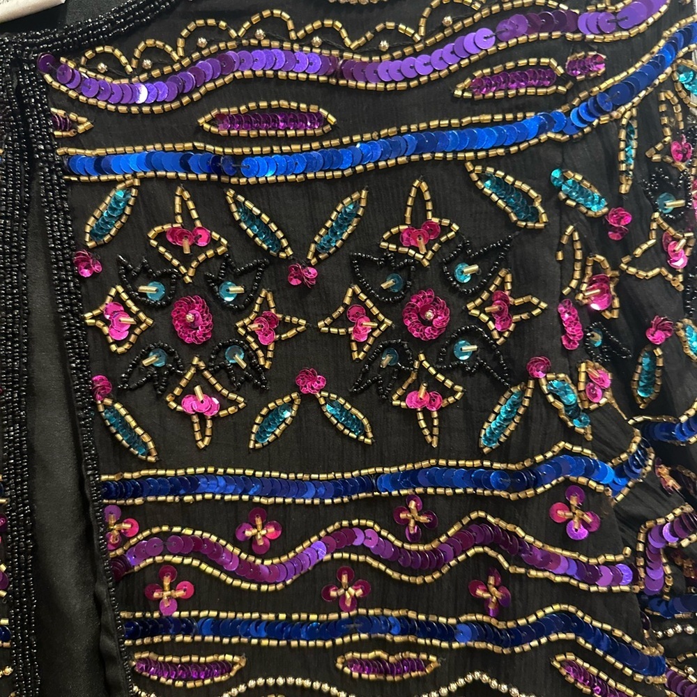 Papell Boutique Evening Beaded Silk Jacket PM Black Purple Blue Gold Sequins NWT - Picture 9 of 9